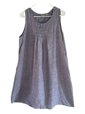 Linen Sleeveless Front Chambray blue Beachy Lagen coastal tunic dress large